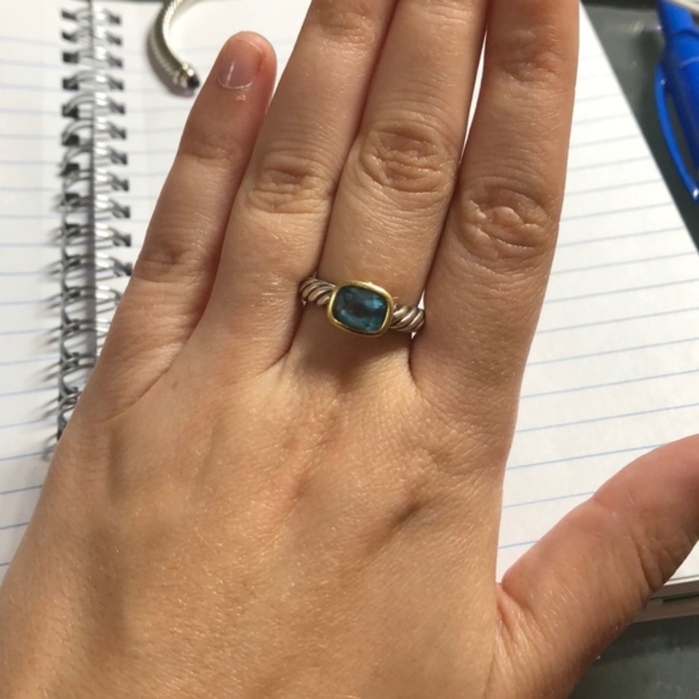 David Yurman Noblesse Blue Topaz 18K Cable Ring